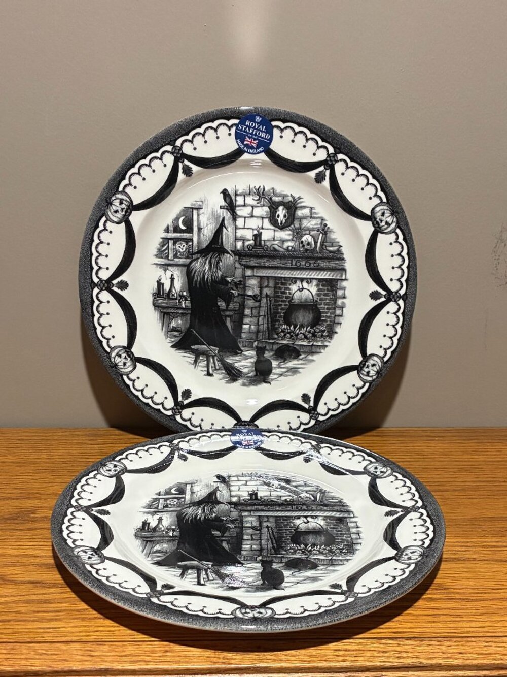 Set of Two Royal Stafford Halloween Witch's Kitchen Dinner Plates - New